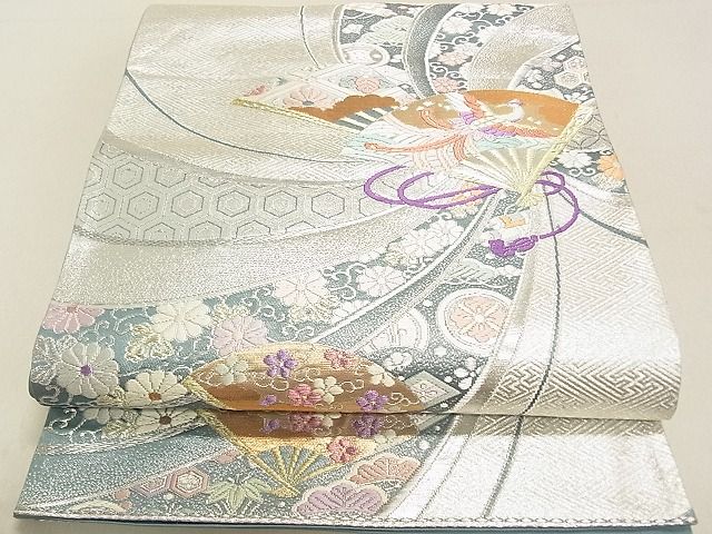平和屋着物◎六通柄袋帯 扇面鳳凰花文 金銀糸 逸品 DAAD8835ya