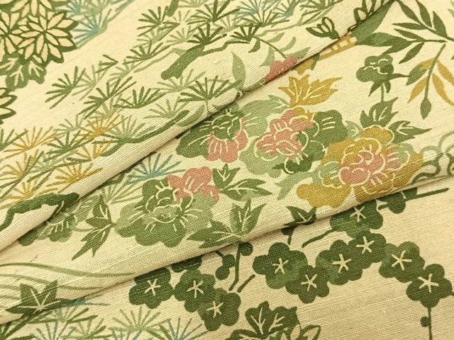 Rakuten - 平和屋着物▽上質な紬　単衣　風景草花文　ロング丈　正絹　逸品　AABA7716fy