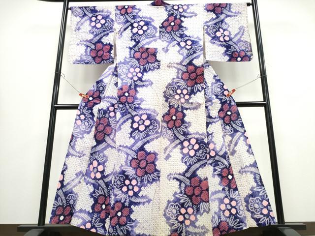 平和屋着物∴夏物　浴衣　有松鳴海絞り　芝草舞花文　綿　逸品　CABB6540ng