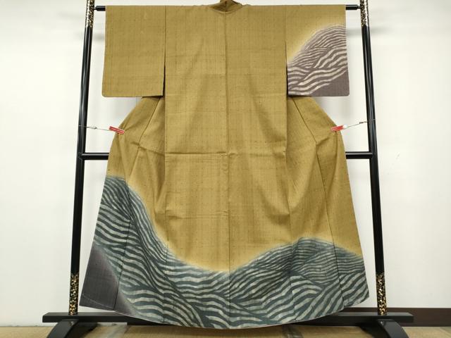 平和屋着物●訪問着　生紬　立波文　暈し染め　金彩　正絹　逸品　未使用　CABH2551ut
