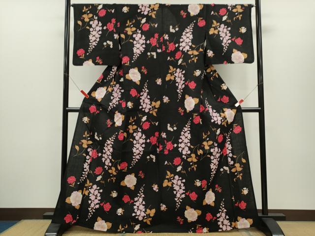 平和屋の平和屋着物∴松田聖子　SEIKOMATSUDA　夏物　浴衣　草花文　黒地　日本製　綿　逸品　CABH7871ze｜アングル2