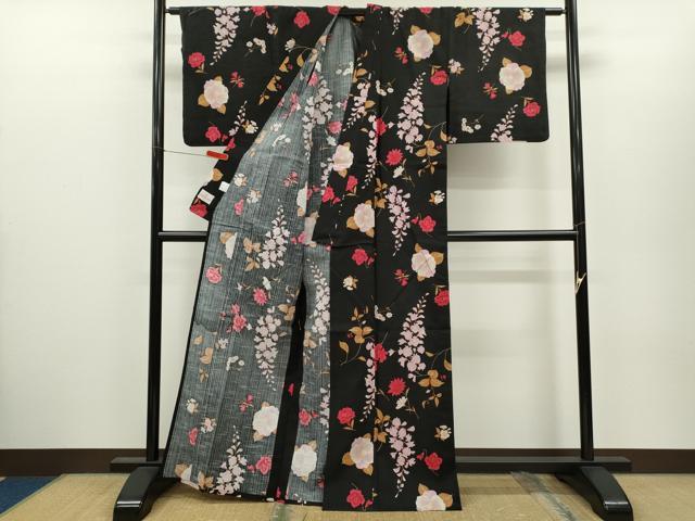 平和屋の平和屋着物∴松田聖子　SEIKOMATSUDA　夏物　浴衣　草花文　黒地　日本製　綿　逸品　CABH7871ze｜アングル3