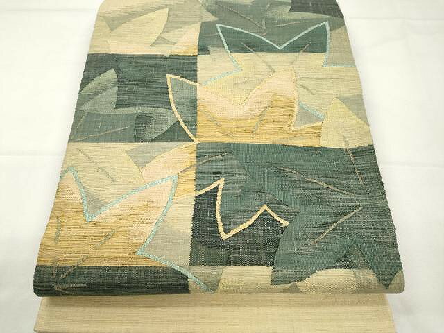 平和屋着物●太鼓柄袋帯　紬地　すくい織　舞葉文　金糸　正絹　逸品　CAAY9205yk