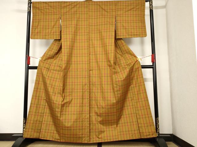 平和屋着物■本場縞大島紬 格子 正絹 逸品 AAAL6188bw