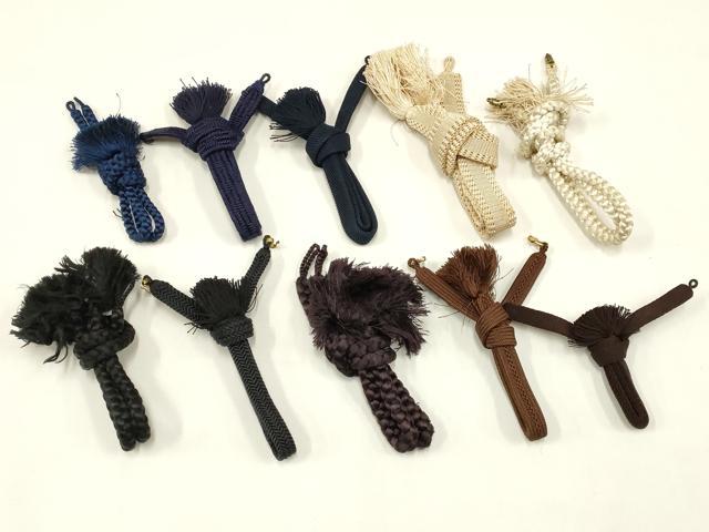平和屋着物▼男性　和装小物　羽織紐まとめて10点　夏物　紺・白・黒・茶　逸品　AABB7064ay
