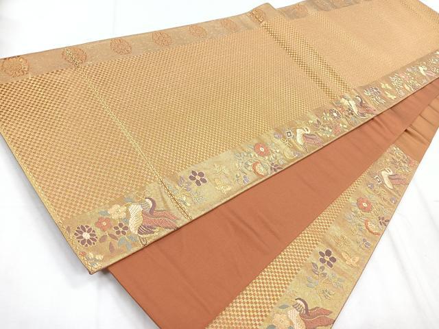 平和屋着物◎両面　六通柄袋帯　唐織　更紗花鳥文　金糸　正絹　逸品　CABD5079nb