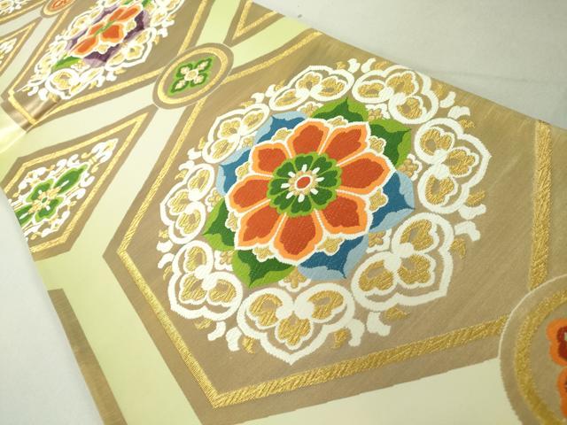 平和屋着物◎六通柄袋帯　唐織　正倉院亀甲花文　金糸　正絹　逸品　DAAJ2717mz