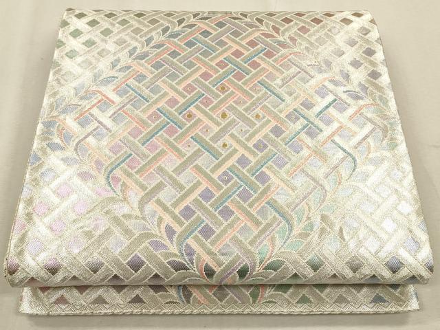 平和屋着物◎佐賀錦　六通柄袋帯　格子柄　銀糸　正絹　逸品　CAAU1270ft