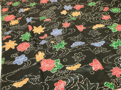 平和屋着物■上質な小紋 絞り 流水草花文 黒地 正絹 逸品 DAAI2764ox 平和屋着物■上質な小紋 絞り 流水草花文 黒地 正絹 逸品 DAAI2764ox