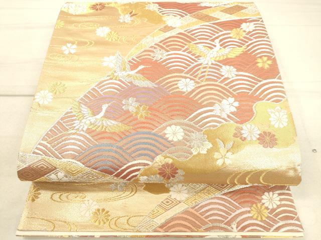 Rakuten - 平和屋着物◎六通柄袋帯 唐織 飛鶴吉祥花文 金銀糸 逸品 DAAJ4744tw