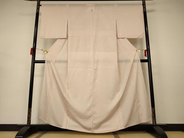 平和屋着物＊夏物　色無地　絽　流水舞葉文　肌色　正絹　逸品　AABA9439jd