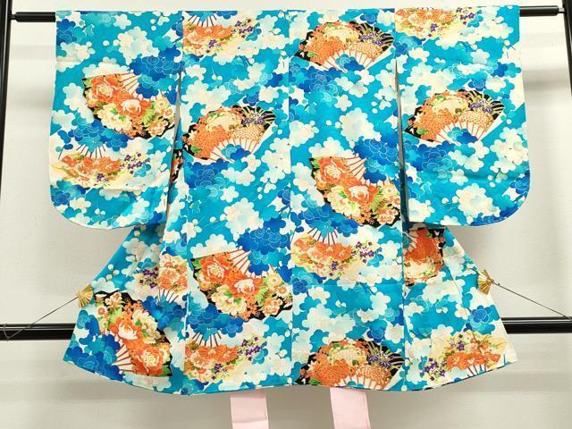 平和屋着物[]七五三　女の子　3歳　祝着　三つ身　扇面草花文　金彩　逸品　CAAZ7104ze