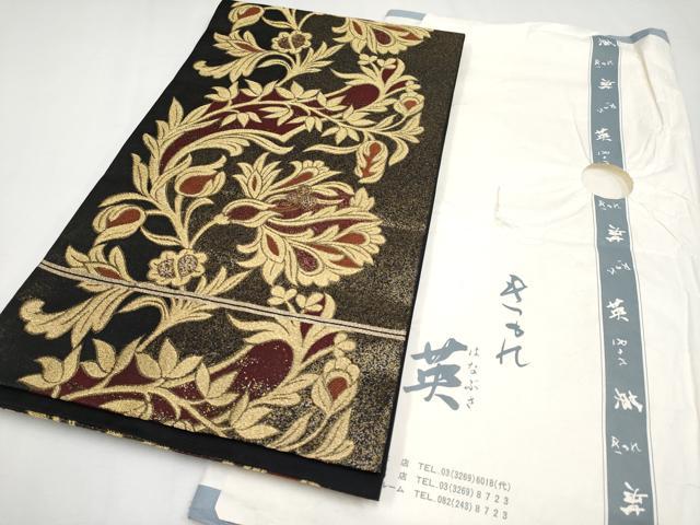 平和屋着物●極上 西陣 川島織物 洗える最高級着物 ＜英＞はなぶさ謹製 六通柄 本袋帯 更紗花文 黒地 金銀糸 たとう紙付き 逸品 CYAA4254s6