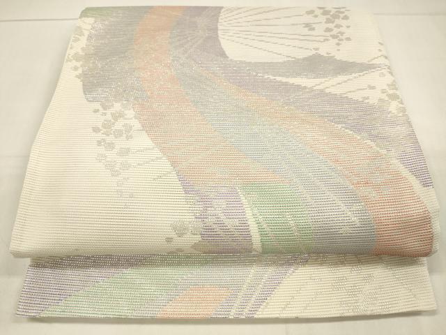 平和屋着物＊夏物　六通柄袋帯　流水舞蝶文　銀糸　正絹　逸品　DAAT7363cm