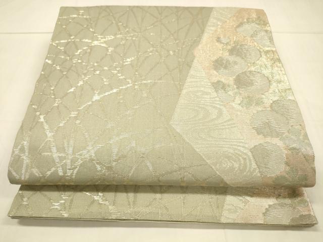 平和屋着物＊夏物　六通柄袋帯　流水草花文　金銀糸　正絹　逸品　DAAT7367cm