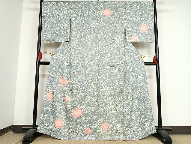 平和屋着物■訪問着 絞り 風景草花文 松竹梅 正絹 逸品 AAAJ8311Bzg