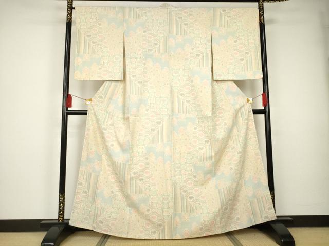 平和屋着物■上質な紬 割付き花文 正絹 逸品 未使用 AAAP1898ma