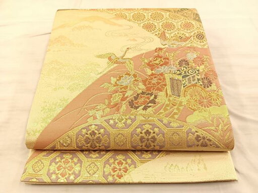 平和屋着物◎六通柄袋帯 飛鶴御所車花文 金銀糸 正絹 逸品 BAAQ4323du 平和屋着物◎六通柄袋帯 飛鶴御所車花文 金銀糸 正絹 逸品 BAAQ4323du