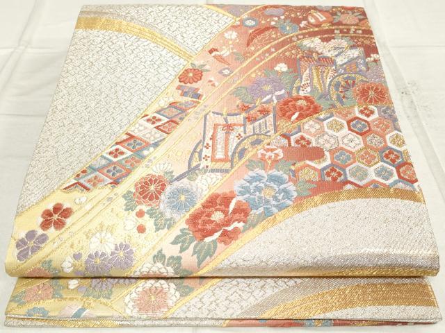 平和屋着物◎佐賀錦　六通柄袋帯　唐織　宝尽くし花文　飛鶴　金銀糸　正絹　逸品　DAAT2466qa