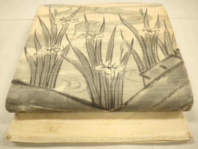 Rakuten - 平和屋着物＊夏物　太鼓柄袋帯　手描き　流水杜若文　麻　逸品　DAAT7285cm