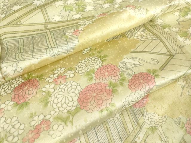平和屋着物▽上質な小紋　単衣　風景花文　正絹　逸品　DAAV5223az