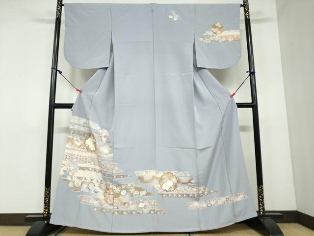 平和屋着物●訪問着　駒刺繍　雪輪草花文　金彩　正絹　逸品　DAAW5585ud