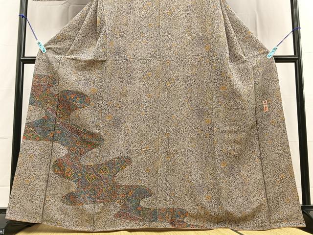 平和屋着物■訪問着　作家物　更紗草花文　正絹　逸品　BAAR7159xa