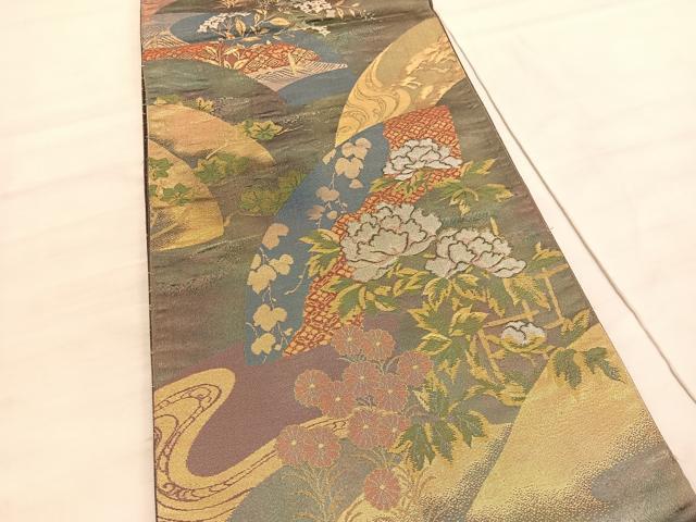 平和屋の平和屋着物◎六通柄袋帯 地紙花文 金糸 正絹 逸品 BAAV5163hv｜アングル2