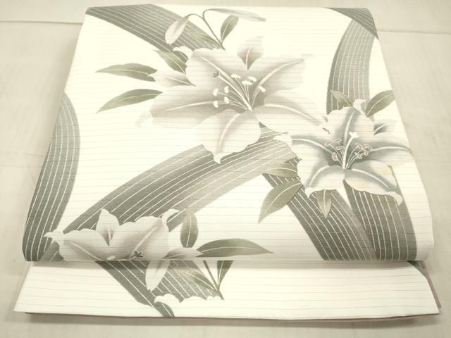 平和屋着物＊夏物　全通柄京袋帯　草花文　百合　DAAW1930cm