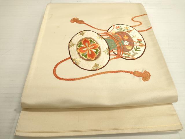 平和屋着物◎太鼓柄袋帯 花鼓文 金銀糸 正絹 逸品 DABA2141ya