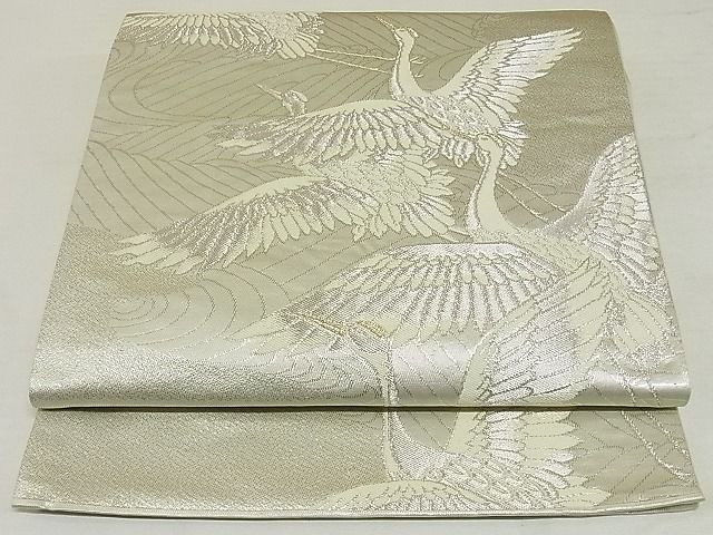 平和屋着物◎六通柄袋帯 立波飛鶴文 金銀糸 正絹 逸品 AAAF4092Asx