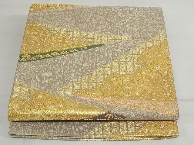 平和屋着物◎六通柄袋帯　切り取り花文　金銀糸　正絹　逸品　AAAG8899Bfw
