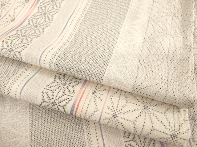Uramono - 平和屋着物●本塩沢　110亀甲　麻の葉間道　正絹　逸品　AABE8169ck