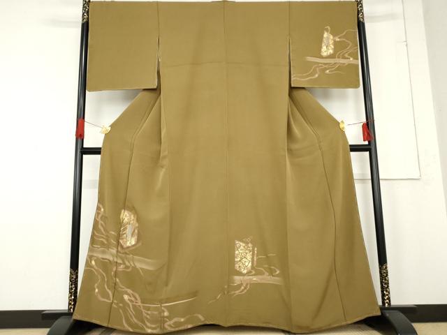 平和屋着物●訪問着　駒刺繍　竹屋町刺繍　流水に鶴　金糸　金彩　正絹　逸品　未使用　AABE8525cs