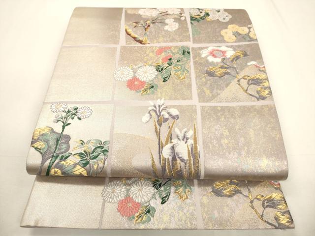 平和屋着物▼六通柄袋帯　唐織　香漂花　市松秀映文　金糸　引箔　正絹　逸品　CABC3499ak