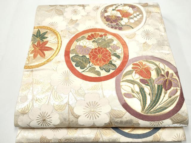 Rakuten - 平和屋着物●六通柄袋帯　唐織　御園　桜狂言丸文　金糸　引箔　正絹　逸品　CABE4741hy