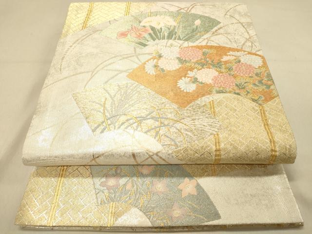 平和屋着物◎六通柄袋帯　地紙草花文　金銀糸　引箔　正絹　逸品　DAAY4127jm
