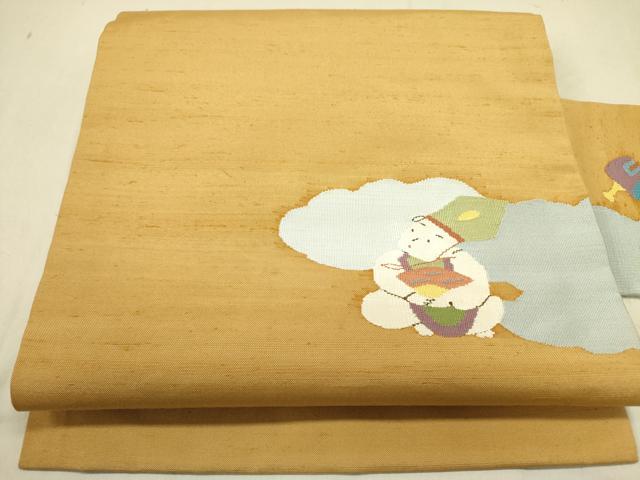 Rakuten - 平和屋着物●九寸名古屋帯　紬地　人物文　正絹　逸品　DABD0489op
