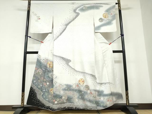 Rakuten - 平和屋着物●訪問着　鹿の子雪輪草花文　金彩　正絹　逸品　DABD9229ud