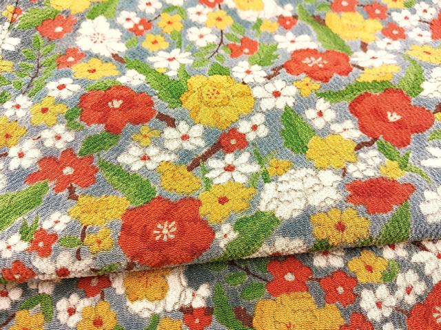 平和屋着物■上質な小紋 草花文 鬼しぼ縮緬 正絹 逸品 BAAR7130xa