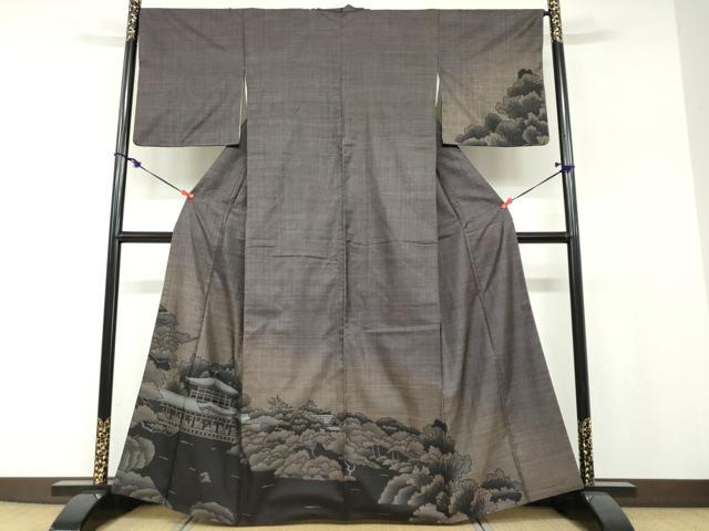 Full-Length Under-Kimono - 平和屋着物●本場大島紬　訪問着　9マルキ　風景樹林文　正絹　逸品　DABF1195ud