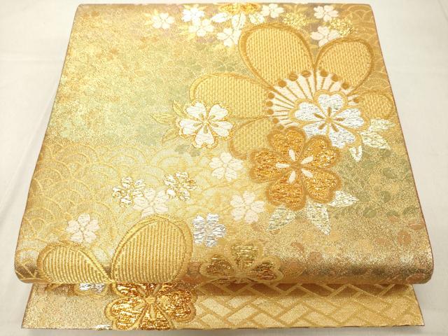 平和屋着物◎両面　六通柄袋帯　舞花文　金銀糸　正絹　逸品　DAAZ8407cd