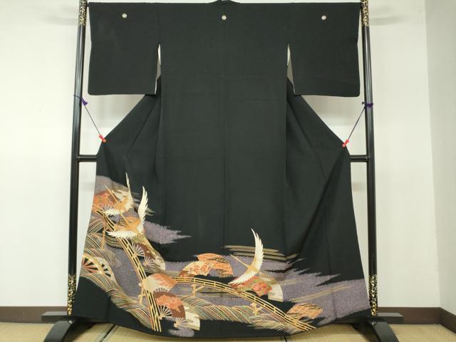 平和屋着物■豪華黒留袖　駒刺繍　渡橋飛鶴文　金彩　正絹　逸品　DAAW2129zy