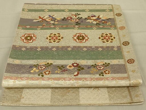 平和屋着物◎六通柄袋帯 漆 格子花文 金糸 正絹 逸品 AAAV9514ou 平和屋着物◎六通柄袋帯 漆 格子花文 金糸 正絹 逸品 AAAV9514ou