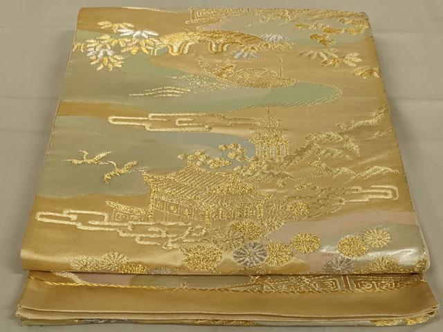 平和屋着物◎六通柄袋帯　風景文　金銀糸　正絹　逸品　未使用　AAAW0725ou