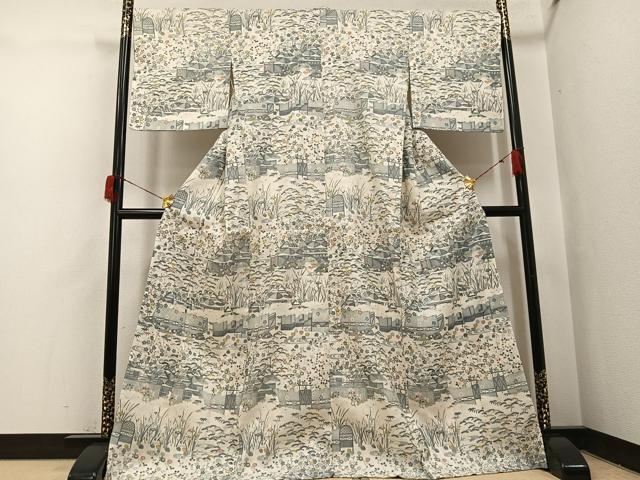 Kimono - 平和屋着物●染織の名門　しょうざん 生紬　訪問着　松竹梅風景文　正絹　逸品　未使用　AABH9704ph