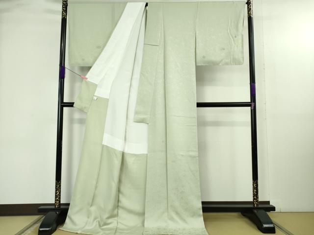 平和屋の平和屋着物●極上　無地絵羽訪問着　桐唐草地紋　色無地　柳鼠色　反端付き　ロング丈　逸品　未使用　DZAB4852kh6｜アングル2
