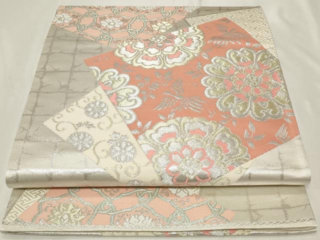 平和屋着物◎六通柄袋帯　色紙華円文　金銀糸　正絹　逸品　未使用　CAAY8915in