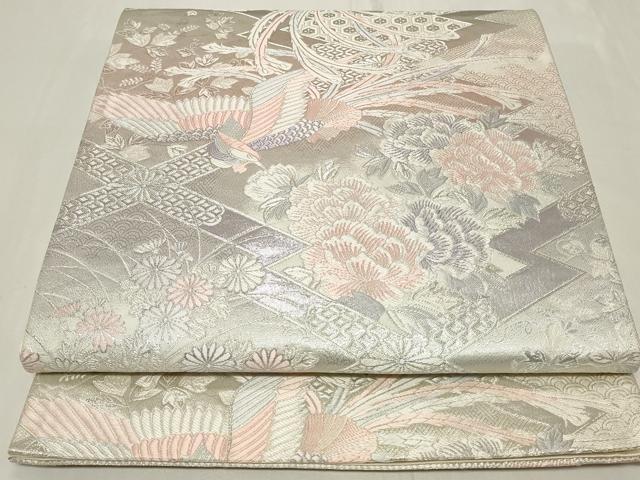 平和屋着物◎六通柄袋帯　唐織　九百錦　松皮菱鳳凰花文　銀糸　正絹　逸品　CAAY8919in