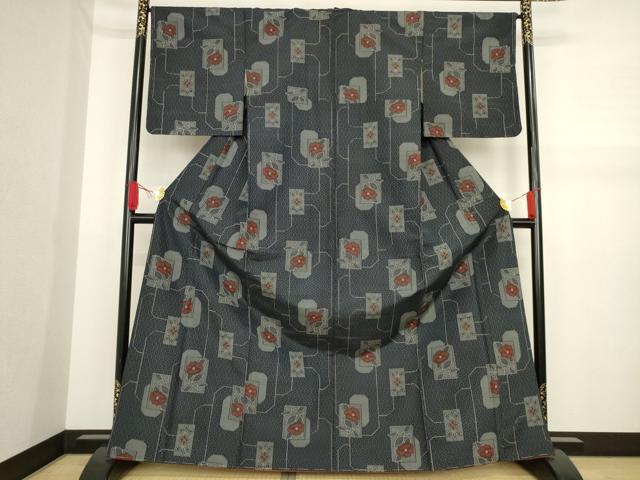 平和屋着物■上質な紬　色紙重ね花文　正絹　逸品　未使用　AAAV4224ma